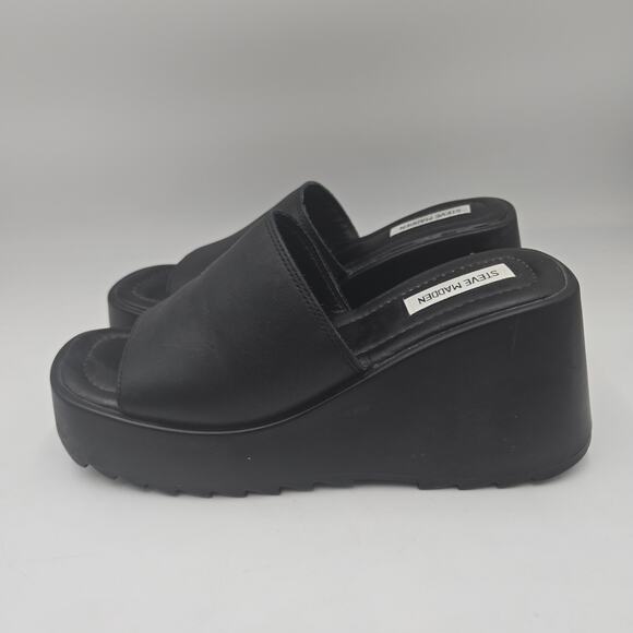 Steve Madden Y2k 90s Pepe Platform Wedges Slides Sandals Mules Black Size 10 - Picture 3 of 7